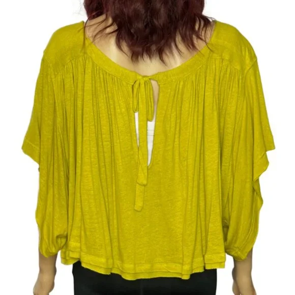 🆕Free People Sunsetter Linen Blend Top Color Golden Meadow  Sz L - Picture 6 of 15